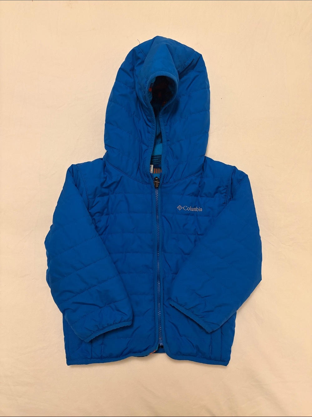 Columbia Reversible Indigo Blue Quilted Hooded Puffer + Fleece Jacket